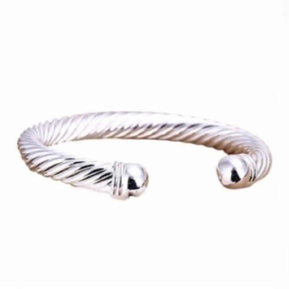 Vintage Elegant Solid Sterling Silver Twisted Open Cuff Bracelet